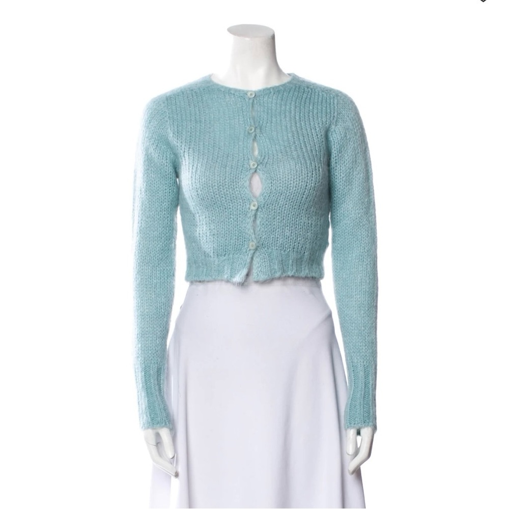 Danielle Guizio Cropped Mohair Cardigan in Light Blue